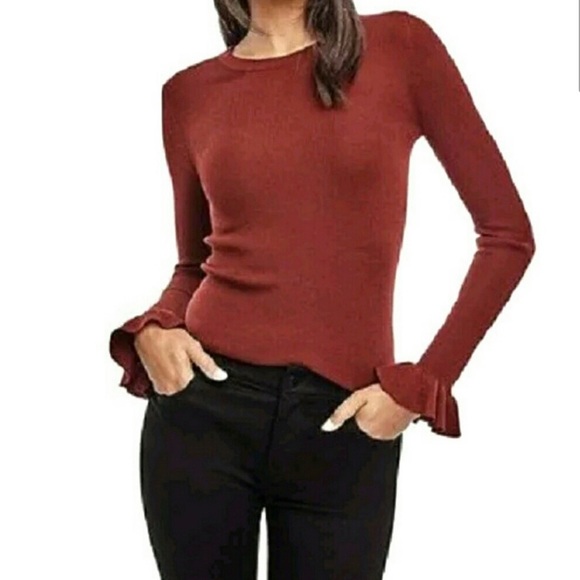 Ann Taylor | Sweaters | Ann Taylor Merino Wool Ribbed Ruffle Cuff Sweater  Petite Large | Poshmark